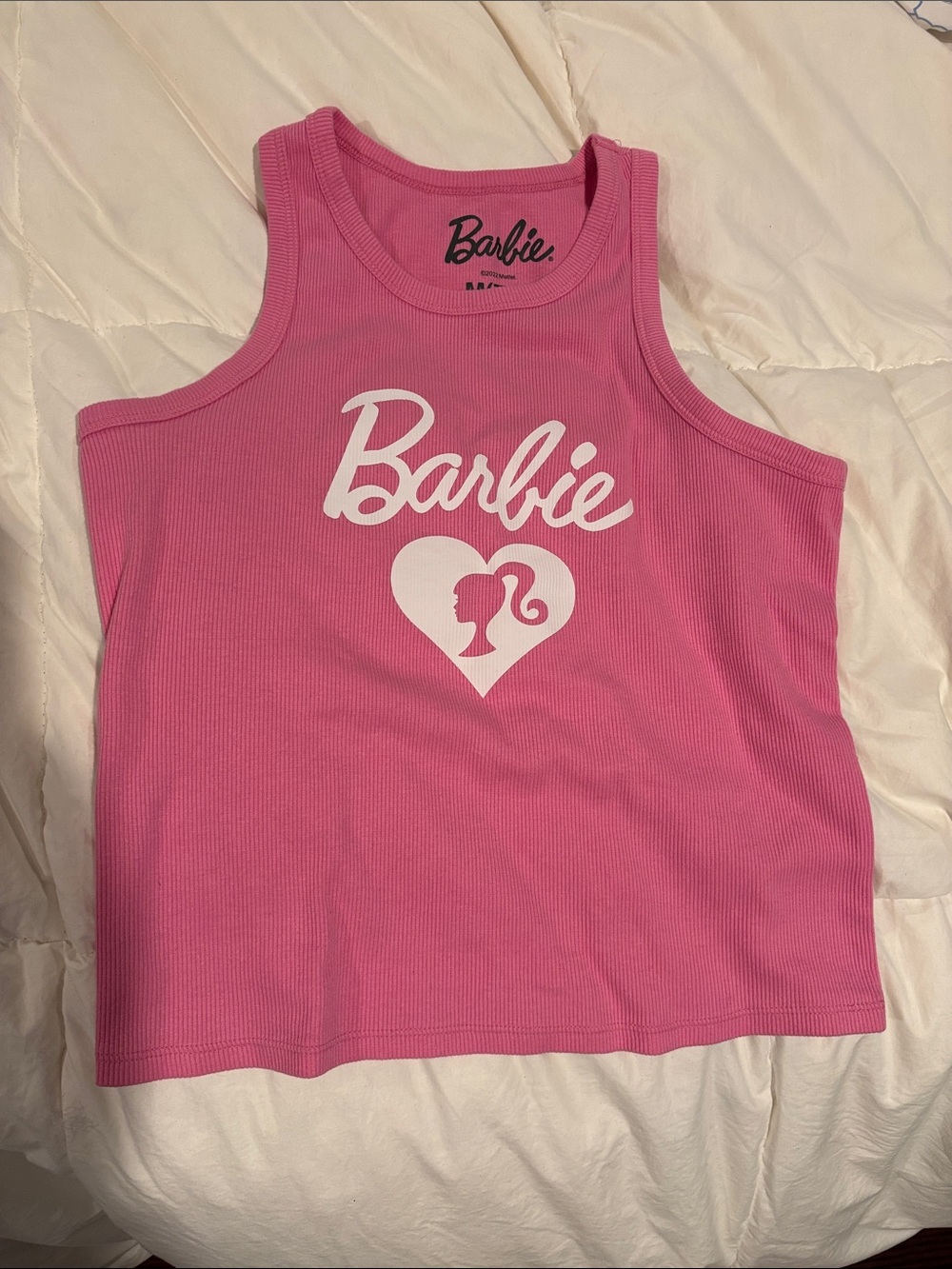 Barbie Pink Ribbed Tank with White Logo Heart